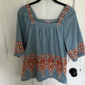 Calypso St. Barth Chambray Embroidered Top Size Small EUC